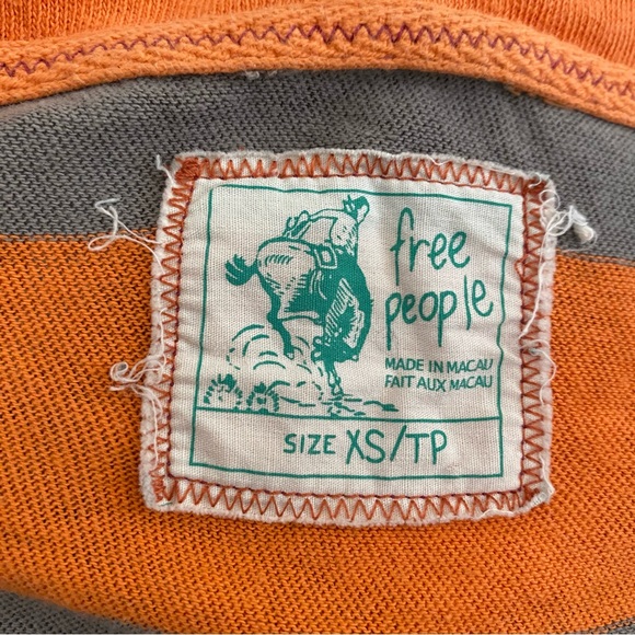 Free People Orange & Grey Striped Long sleeve w/ Oversized Hood Size XS - Picture 2 of 14